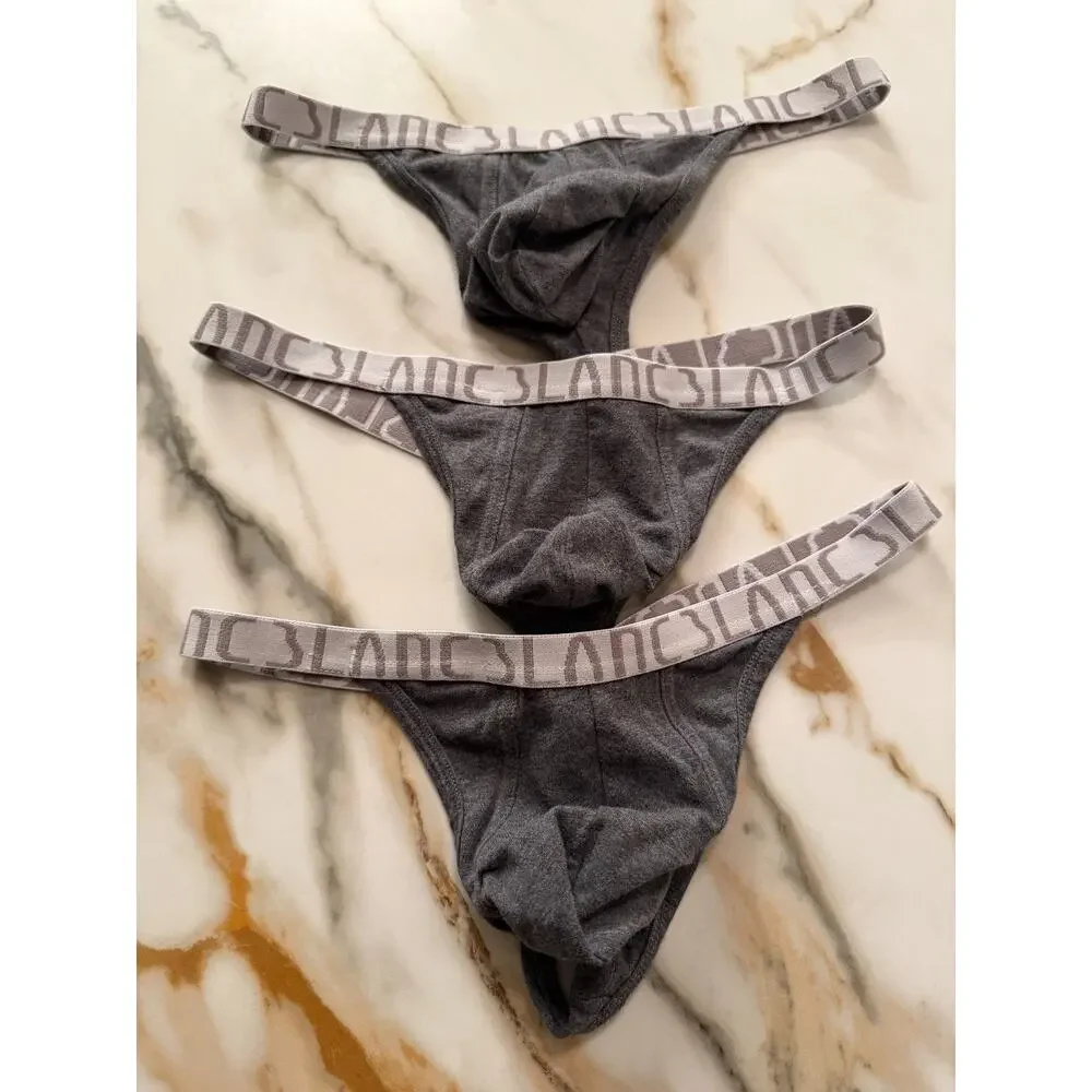NEW Set Of 3 Blanc Menswear Cotton Classic G-String Thong Color Grey Size Medium